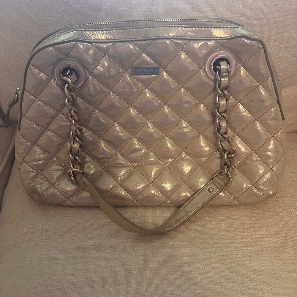 kate Spade Gold Coast Georgina Quilted Handbag Chain Link Straps -authentic